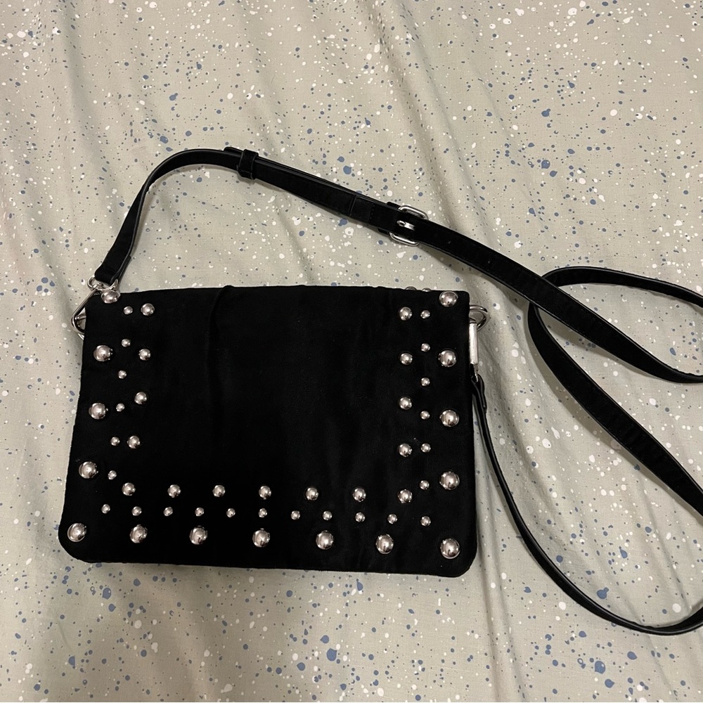 Black Faux Suede Beaded Crossbody